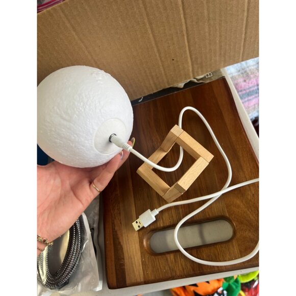 Led Moon Lamp White Night Light Touch Sensor with Wooden Stand & USB Cable - Picture 3 of 3